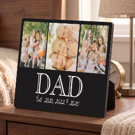 Dad Est. ホワイト ボールド ミニマル テキスト 3 枚の写真 フォトプラーク