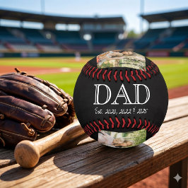 Dad Est. ホワイト ボールド ミニマル テキスト 3 枚の写真 野球ボール