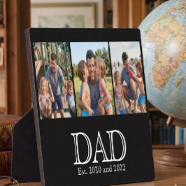 Dad Est. ホワイト 太字 ミニマル テキスト 3 枚の写真 フォトプラーク