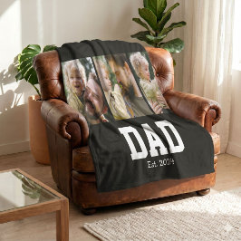 Dad Est. 太字ブラックフォント 3 写真 父の日ギフト フリースブランケット