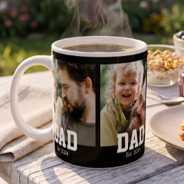 Dad Est. 太字ブラックフォント 3 枚の写真付き父の日ギフト コーヒーマグカップ