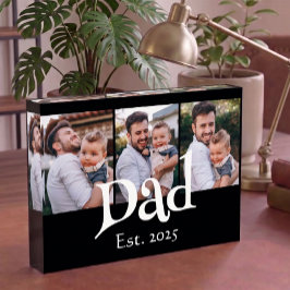 Dad Est. 白 シンプル テキスト 3枚の写真 フォトブロック
