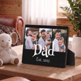 Dad Est. 白 シンプル テキスト 3 枚の写真 フォトプラーク