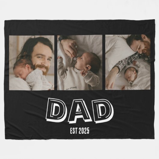 Dad Est 3 写真ギフト 父親の形見 フリースブランケット (正面(横))