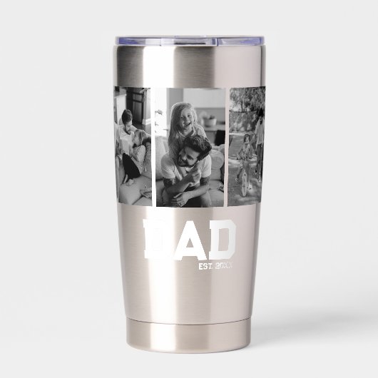 Dad Est 3 写真 モノクロ 年 父の日 保温保冷タンブラー (正面)