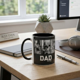 Dad Est 3 Photo ブラック&ホワイト 年 父の日  マグカップ
