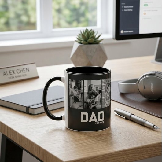 Dad Est 3 Photo ブラック&ホワイト 年 父の日 マグカップ