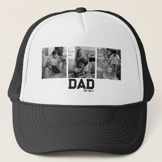 Dad Est 3 Photo Black & White Year Father's Day キャップ (正面)