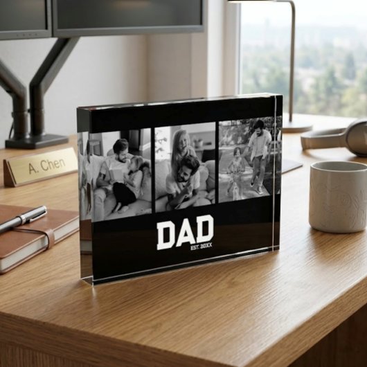 Dad Est 3 Photo Black & White Year Father's Day  フォトブロック