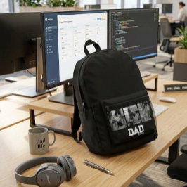 Dad Est 3 Photo Black & White Year Father's Day プリントバックパック