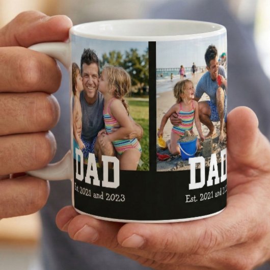 Dad Est. Bold Black Font 3 Photo Fathers Day Gift コーヒーマグカップ