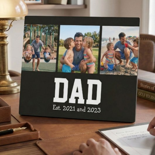 Dad Est. Bold Black Font 3 Photo Fathers Day Gift フォトプラーク