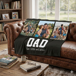 Dad Est. Bold Black Font 3 Photo Fathers Day Gift フリースブランケット