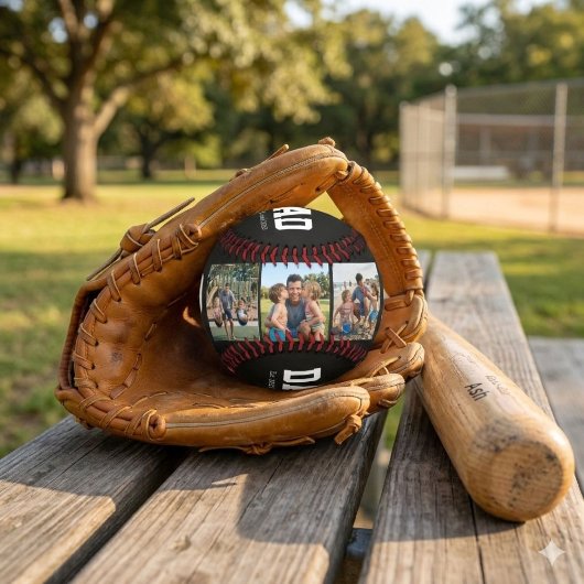 Dad Est. Bold White Font 3 Photo Fathers Day Gift 野球ボール