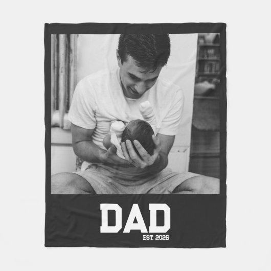 Dad Est Photo Black & White Year Father's Day  フリースブランケット (正面)