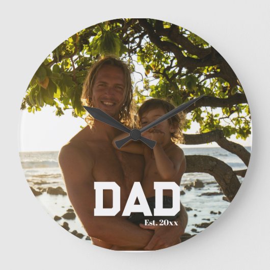 Dad Est Photo Customizable Year Father's Day  ラージ壁時計 (正面)