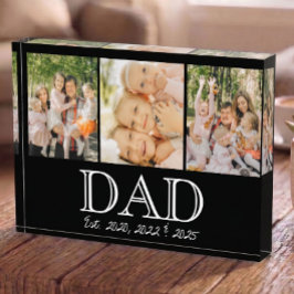 Dad Est. White 太字ミニマルテキスト 3 枚の写真 フォトブロック