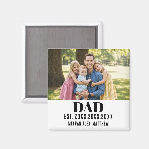 Dad Est. Year Name モダンスクリプト ホワイト マグネット