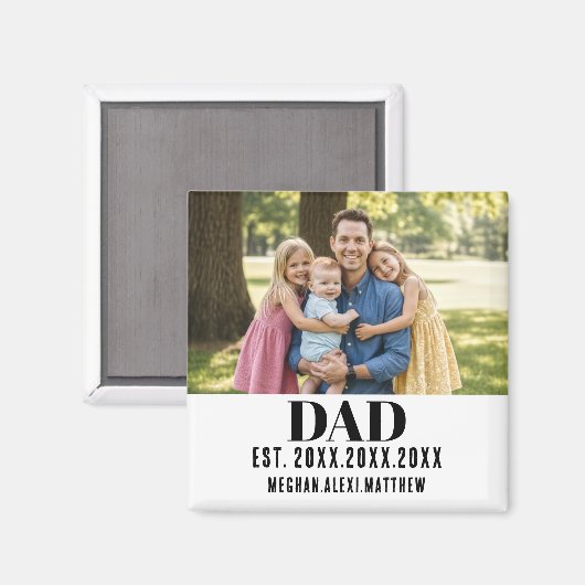 Dad Est. Year Name モダンスクリプト ホワイト マグネット (正面/裏面)