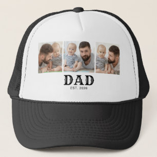 Dad Established タイポグラフィー ブラック 3 枚の写真 キャップ