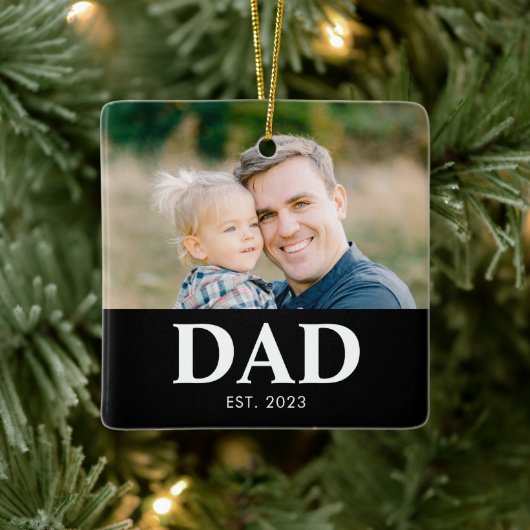 Dad Established フォト ファーザーズ クリスマス セラミックオーナメント (ツリー)