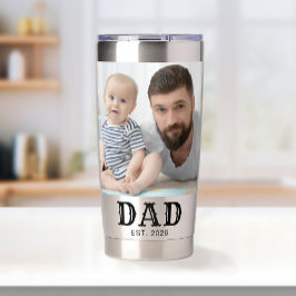 Dad Established ブラックタイポグラフィ 2 写真 保温保冷タンブラー