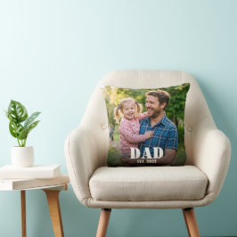Dad Established モダンな太字のスクリプト写真 クッション