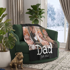Dad Established 写真 おもしろく 太字 白抜き文字 黒 フリースブランケット