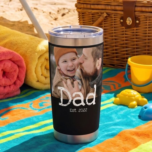 Dad Established 写真 白 黒 ボールド体 文字 保温保冷タンブラー