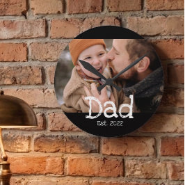 Dad Established 写真 白 黒 太字 テキスト ラウンド壁時計