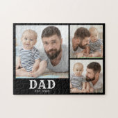 Dad Established 太字タイポグラフィ ブラック 3 枚の写真  ジグソーパズル (横)