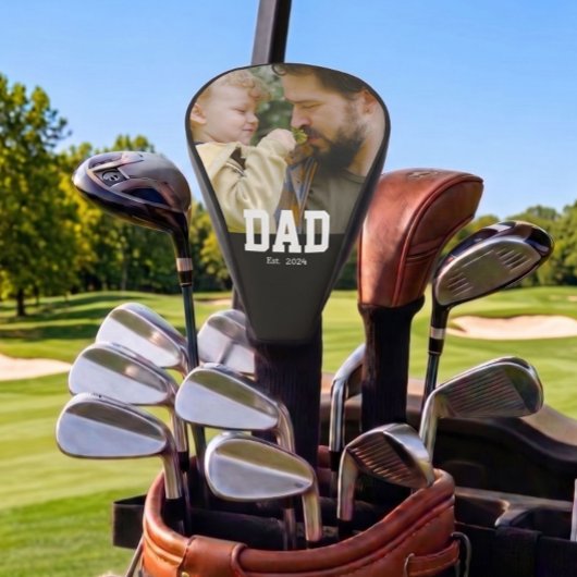 Dad Established 太字テキスト 写真 ゴルフヘッドカバー