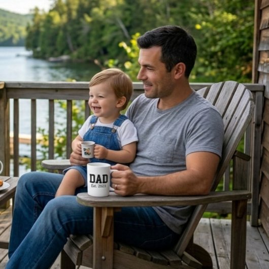 Dad Established 太字 ブラック テキスト 白 コーヒーマグカップ