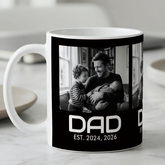 Dad Established 太字 ブラック 3 写真 コーヒーマグ コーヒーマグカップ