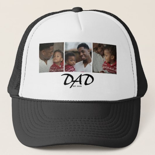 Dad Established 太字 ブラック 3 枚の写真 キャップ (正面)