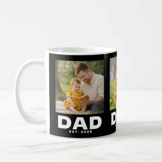 Dad Established 太字 ブラック 3 枚の写真 コーヒーマグカップ (左)