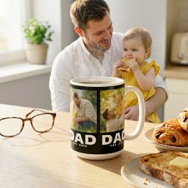 Dad Established 太字 ブラック 3 枚の写真  コーヒーマグカップ