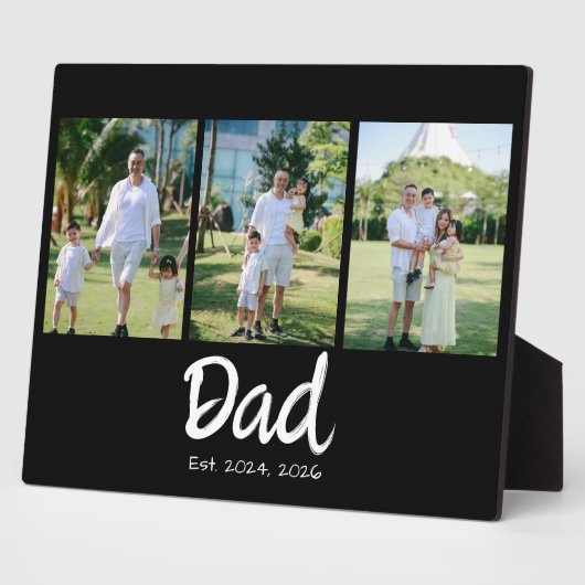 Dad Established 白抜きスクリプト 3枚の写真 フォトプラーク (側面)