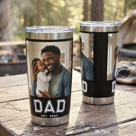 Dad Established 2 Photo Collage Customized Black 保温保冷タンブラー