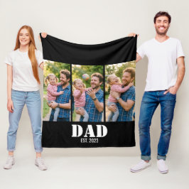 Dad Established 3枚の写真 モダンな白と黒のデザイン フリースブランケット