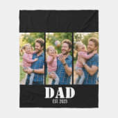 Dad Established 3枚の写真 モダンな白と黒のデザイン フリースブランケット (正面)