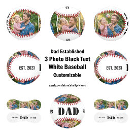 Dad Established 3 写真 ブラック テキスト ホワイト 野球ボール