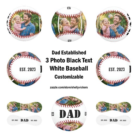 Dad Established 3 写真 ブラック テキスト ホワイト 野球ボール