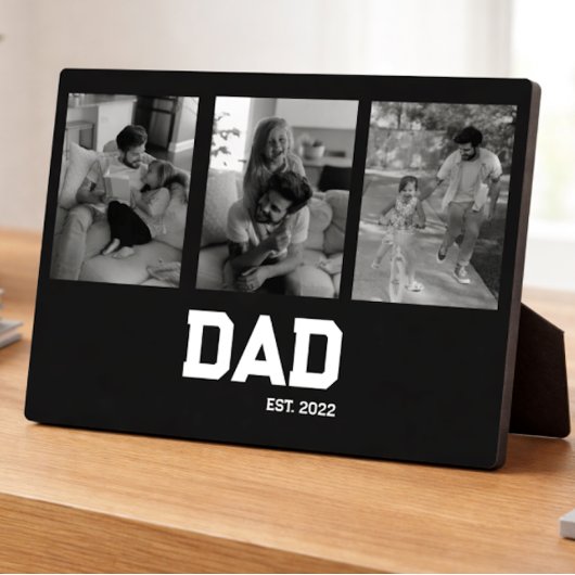 Dad Established 3 Photo Black & White Year フォトプラーク
