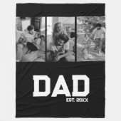 Dad Established 3 Photo Black & White Year  フリースブランケット (正面)