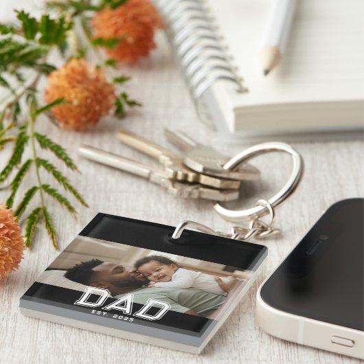 Dad Established Black Bold Photo キーホルダー (正面右)
