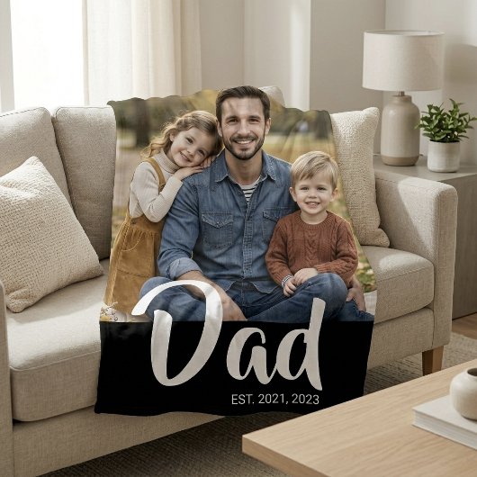 Dad Established Black Modern Script Photo フリースブランケット