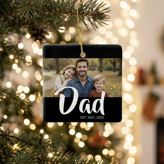 Dad Established Black White Script Photo セラミックオーナメント