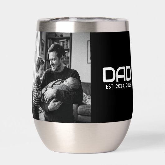 Dad Established Bold Black Photo Thermal Wine Tumb (背面)