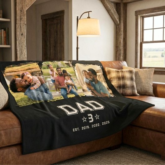 Dad Established Classic Bold White Black 3 Photo フリースブランケット